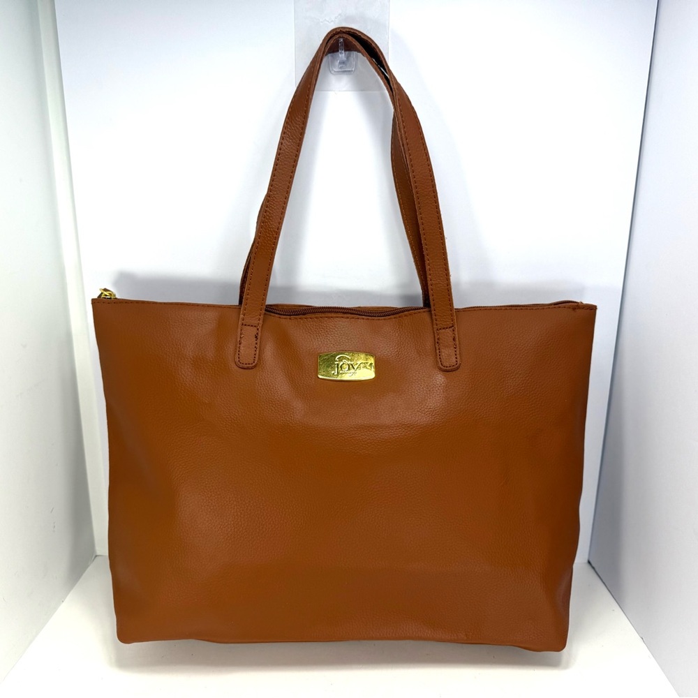 NWOT - Joy Mangano Genuine British Tan Leather Tote with Gold Detail